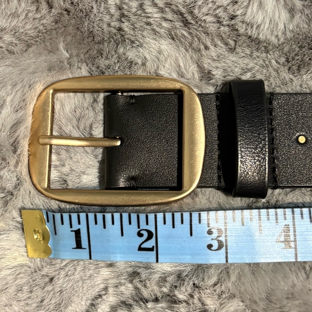 All saints , Black Leather Belt with Gold Buckle